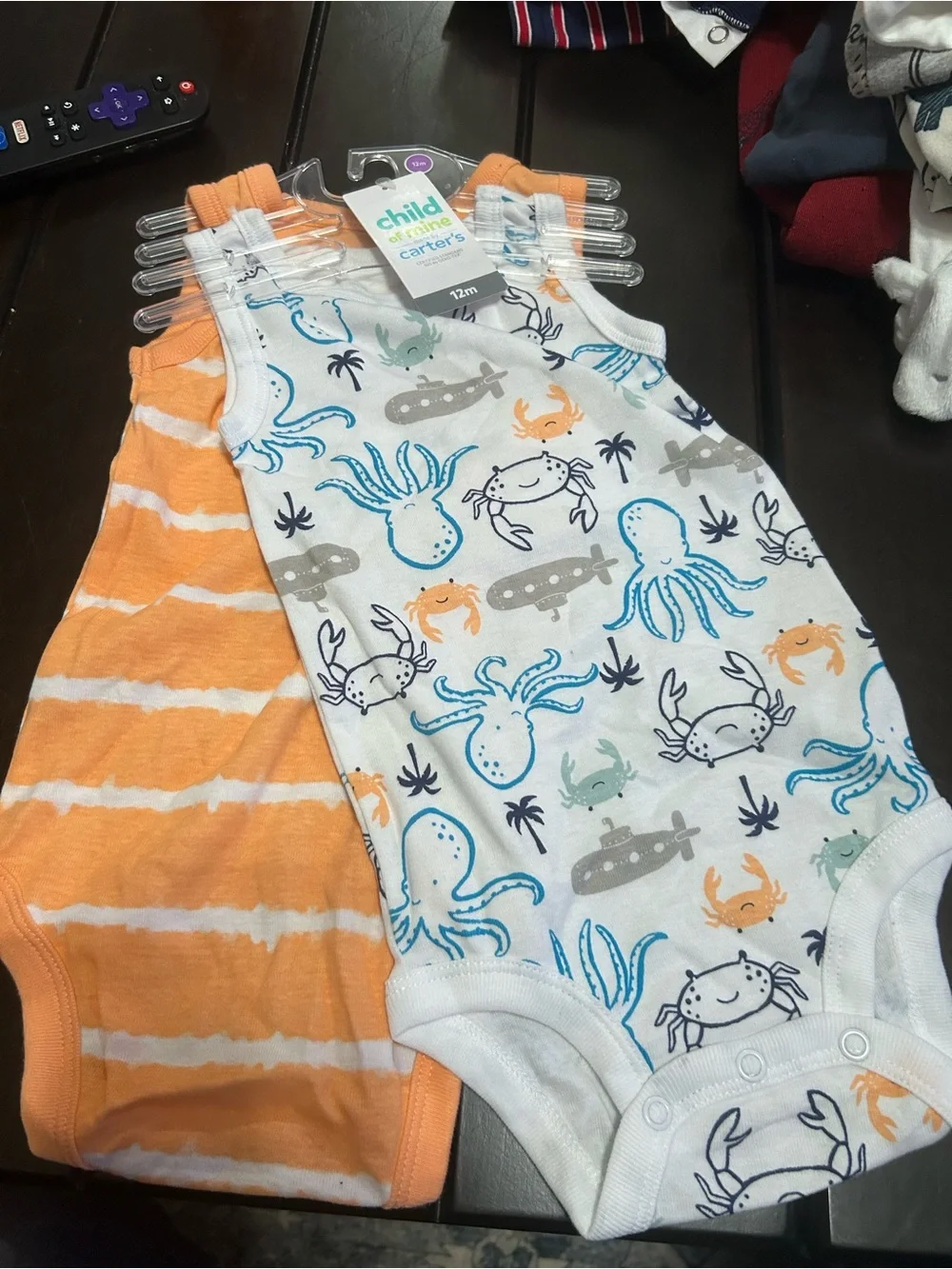 Carter's Orange Striped Tank & Ocean Print One-Piece Set